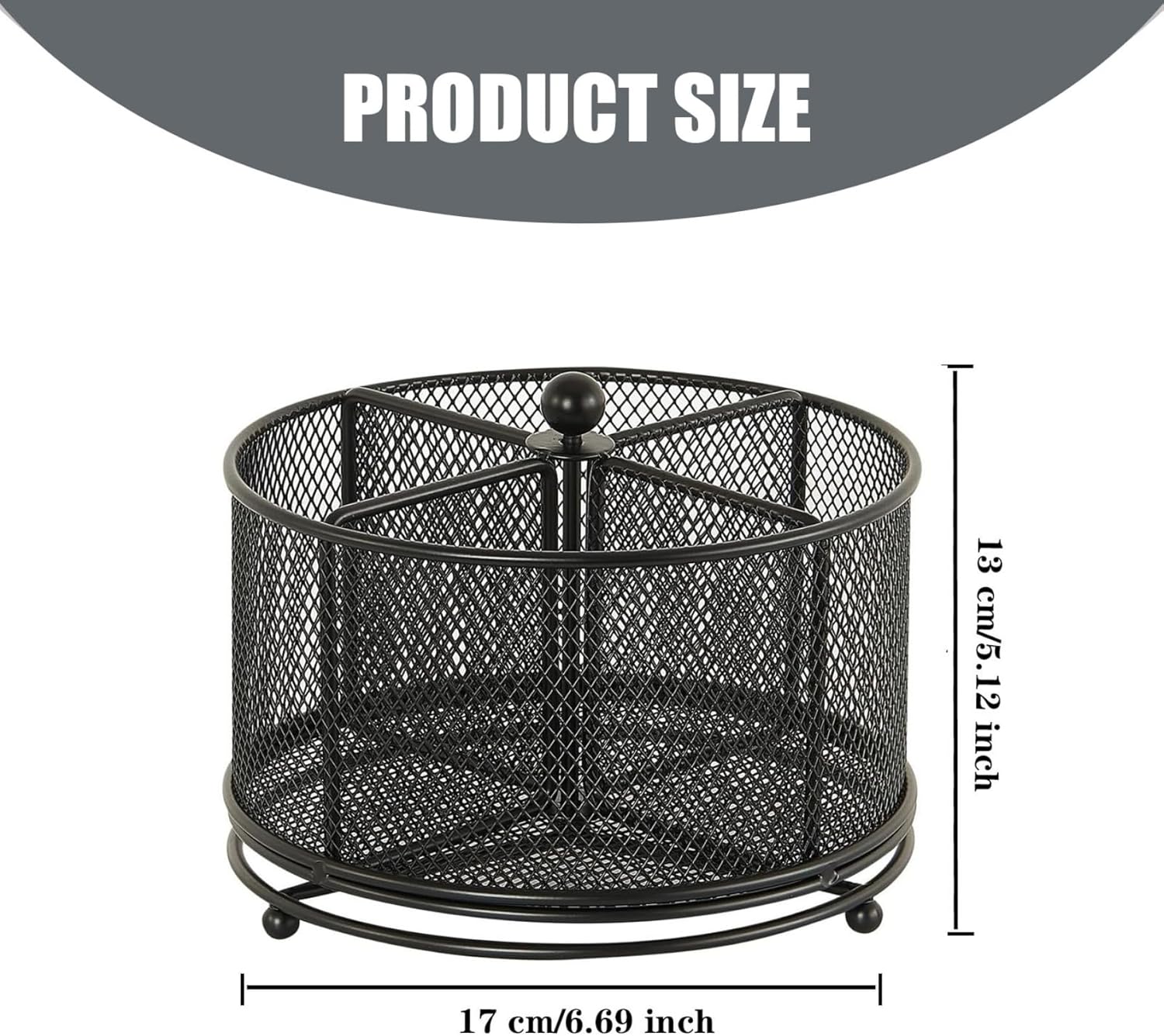 Mesh Desk Organizer, 360-Degree Rotating Multi-Functional Pen Holder with 4 Compartments 6.7x5 Iron Marker Organizer for Desk, Art Supply, Brush, Pencil, Black Art