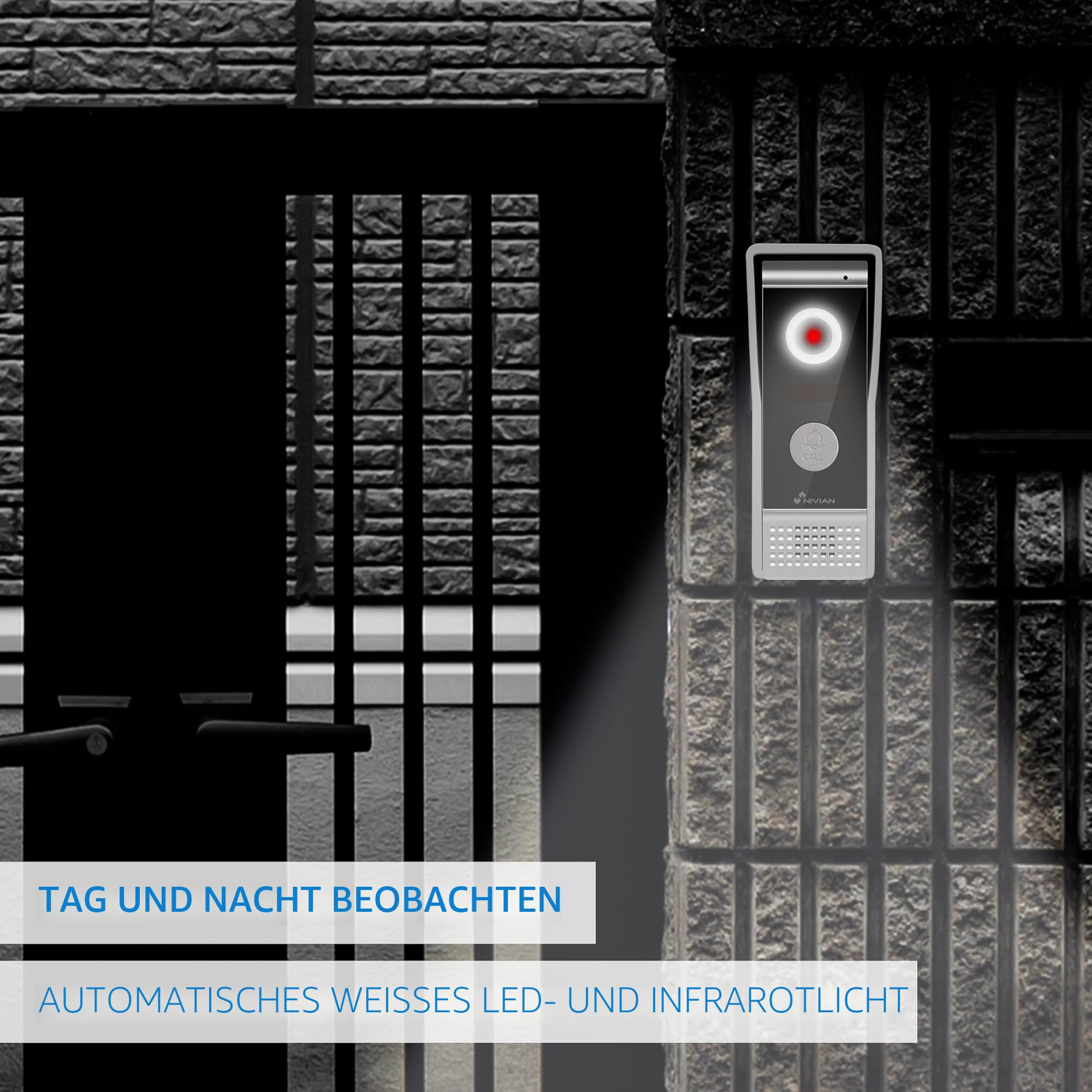 NIVIAN 2-Draht-Video-Türsprechanlage, analog, mit 7-Zoll-Monitor, HQ-Innendisplay mit bidirektionalem Audio, IP65-Außenplatte mit Nachtsicht, elektrischer Türöffner. Smart Security