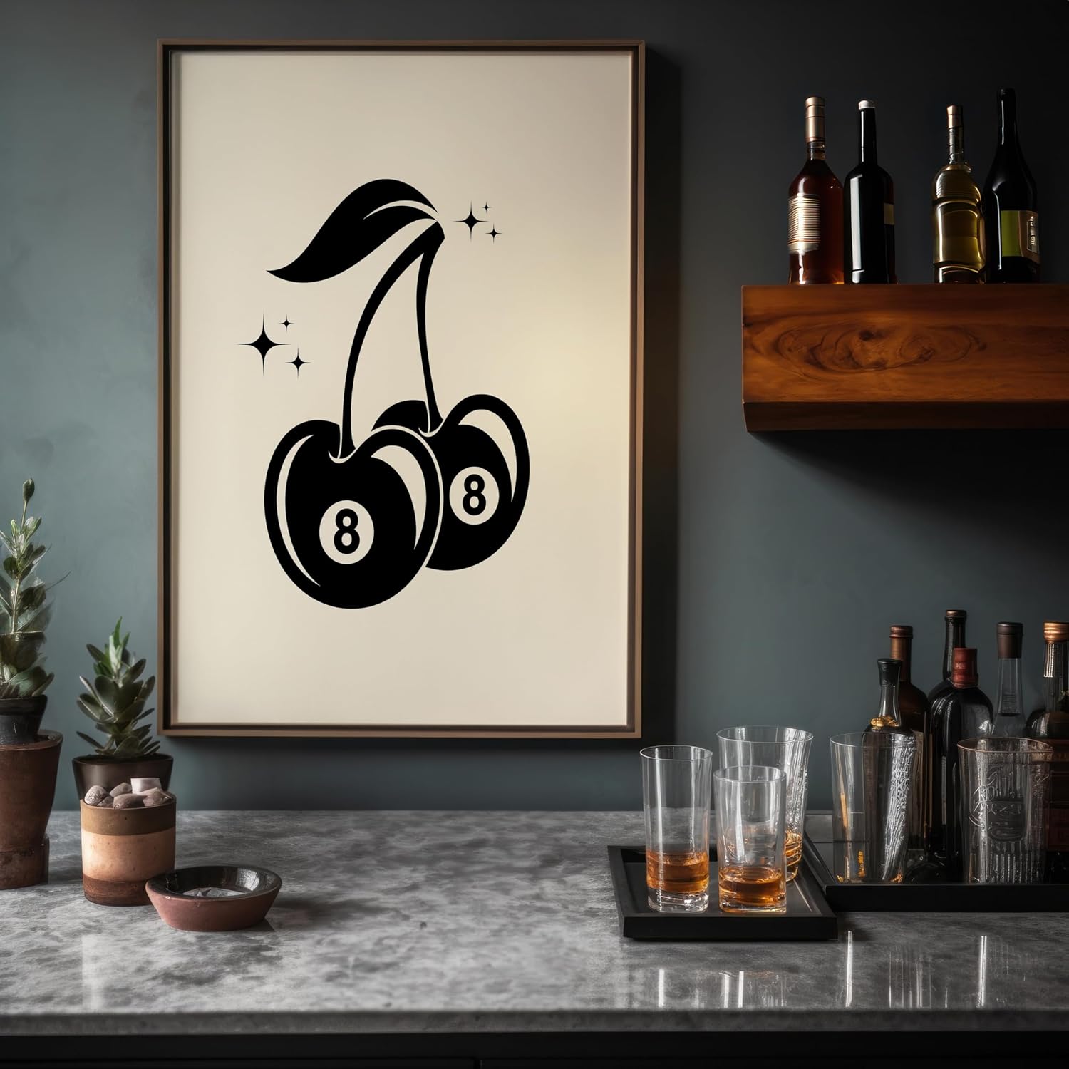 Poster Master Twin 8 Ball Cherries Print - Billiards Ball Poster - Modern & Trendy Art - Gift for Men & Women - Pop Art Decor for Bar, Man Cave, Kitchen or Restaurant - 8x10 UNFRAMED Wall Art