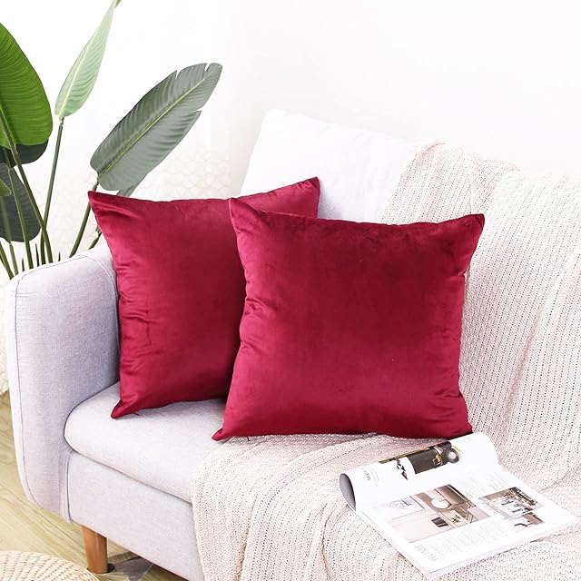 CXTAI 2x Red Velvet Cushion Covers Decorative Square Throw Pillow Cover Pillowcase 18"x 18"45 x 45cm