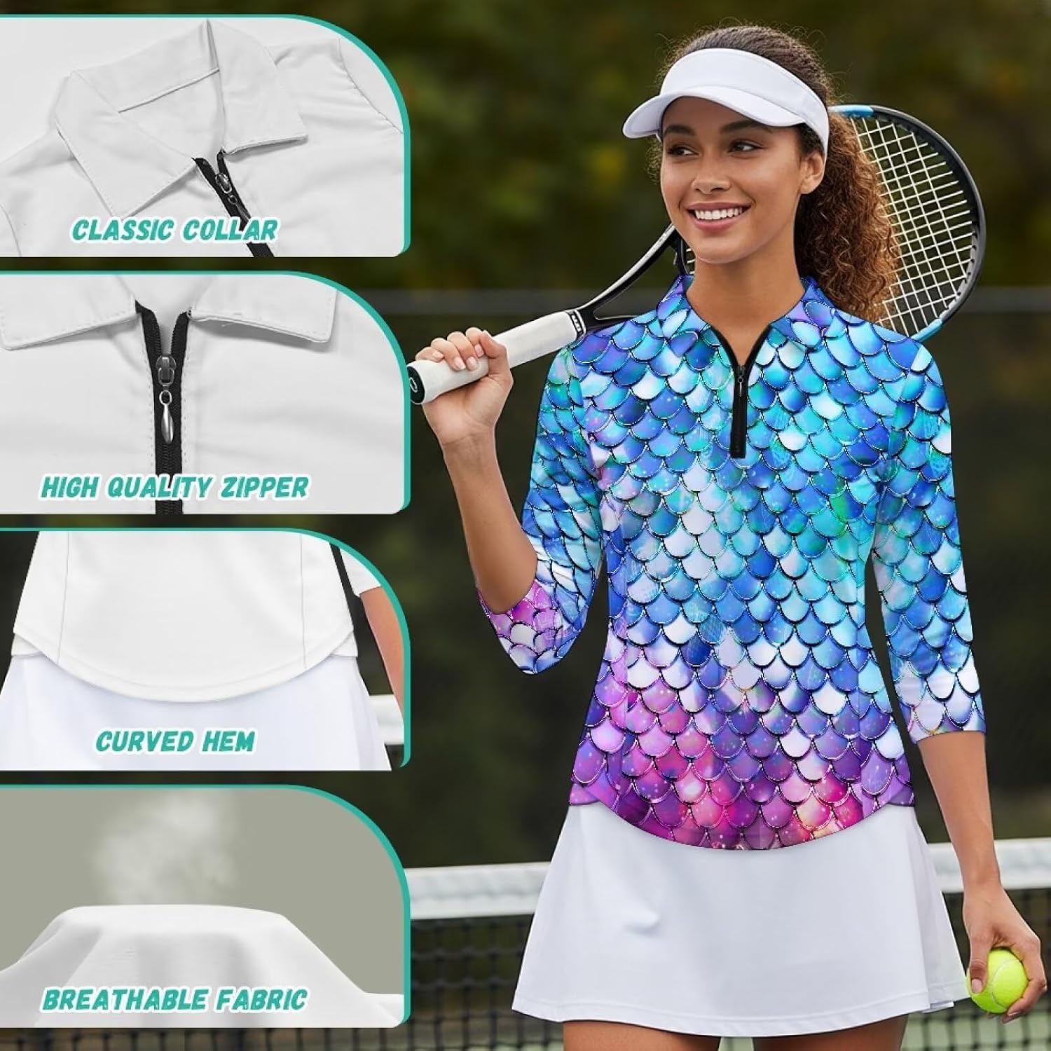 Golf Summer Golf 3/4 Sleeve Shirts for Women Athletic Yoga Tennis Shirt Moisture Wicking Casual Breathable Tops