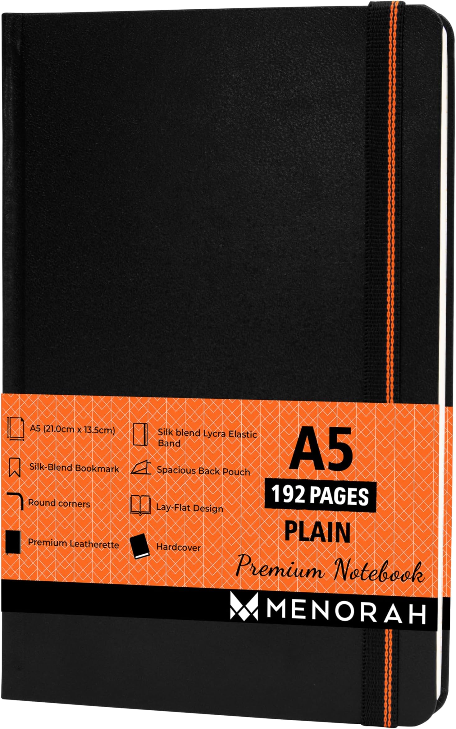 MENORAH - Unruled, A5 Notebook - Black Journal - 192 Pages- 100 GSM- (210 x 135 mm) - 2025 Office Notebook, Planner - Completely Handmade, BUJO, Diary for Girls - BLACK