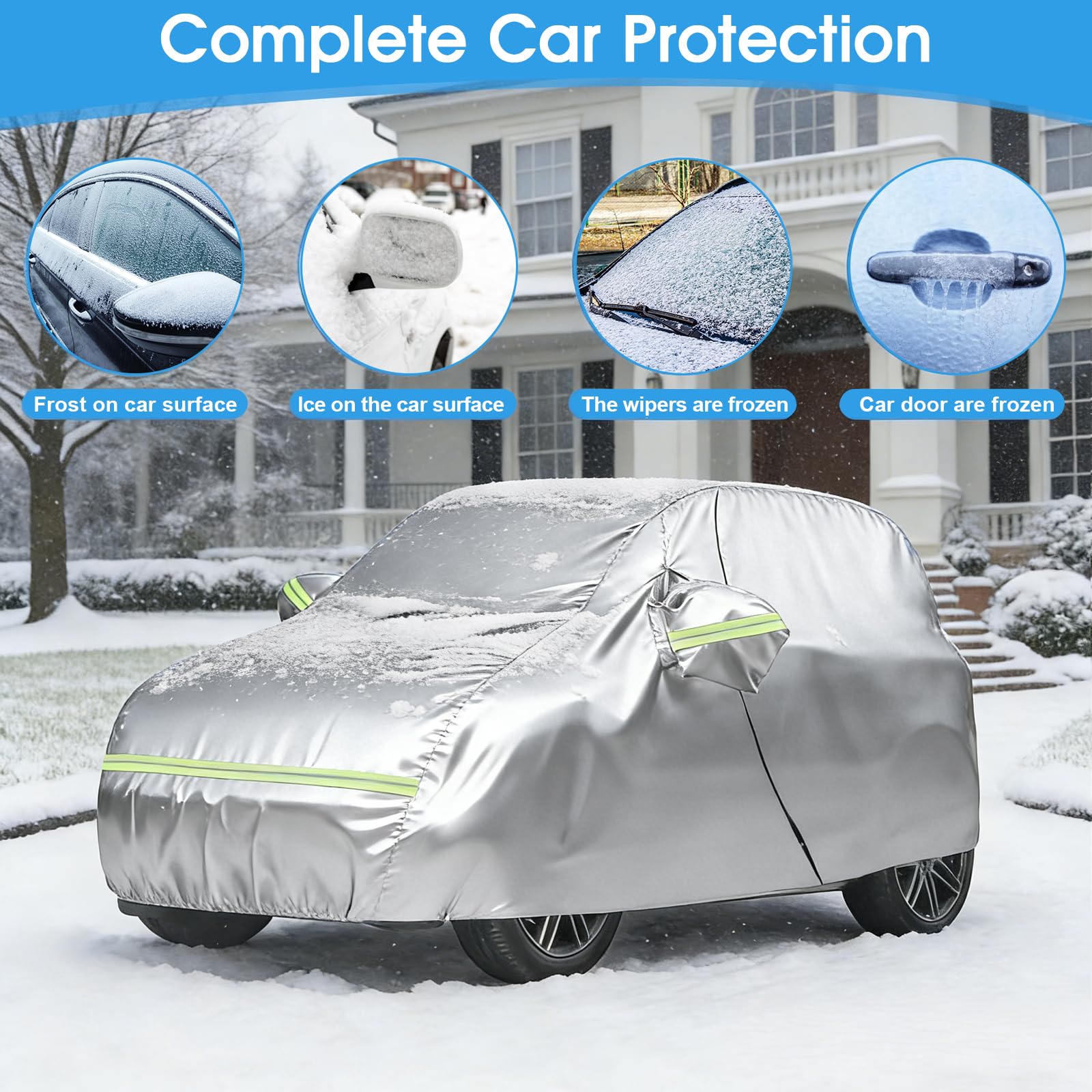 Copriauto per Smart Fortwo W451 W453 2007-2024, copertura completa per auto impermeabile per ogni tempo 210D Oxford, con cerniera laterale, fibbia, striscia riflettente, anti-neve, antivento