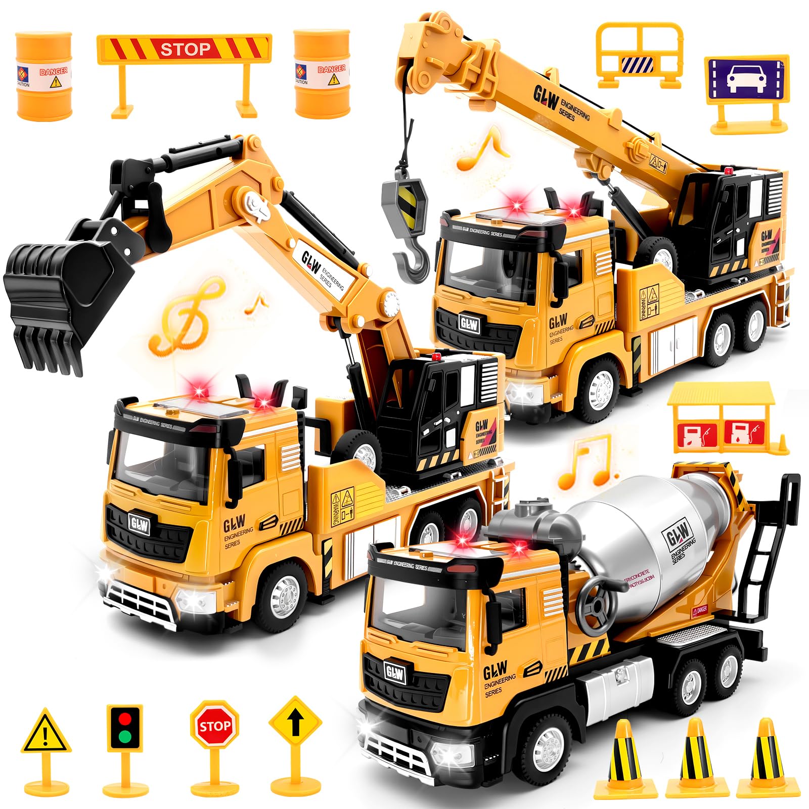 PQKL-party Betonmischer Sandkasten, Baustellen Set, 1:40 Metall Baufahrzeuge, Langes Baustellenfahrzeuge Autotransporter Lastwagen