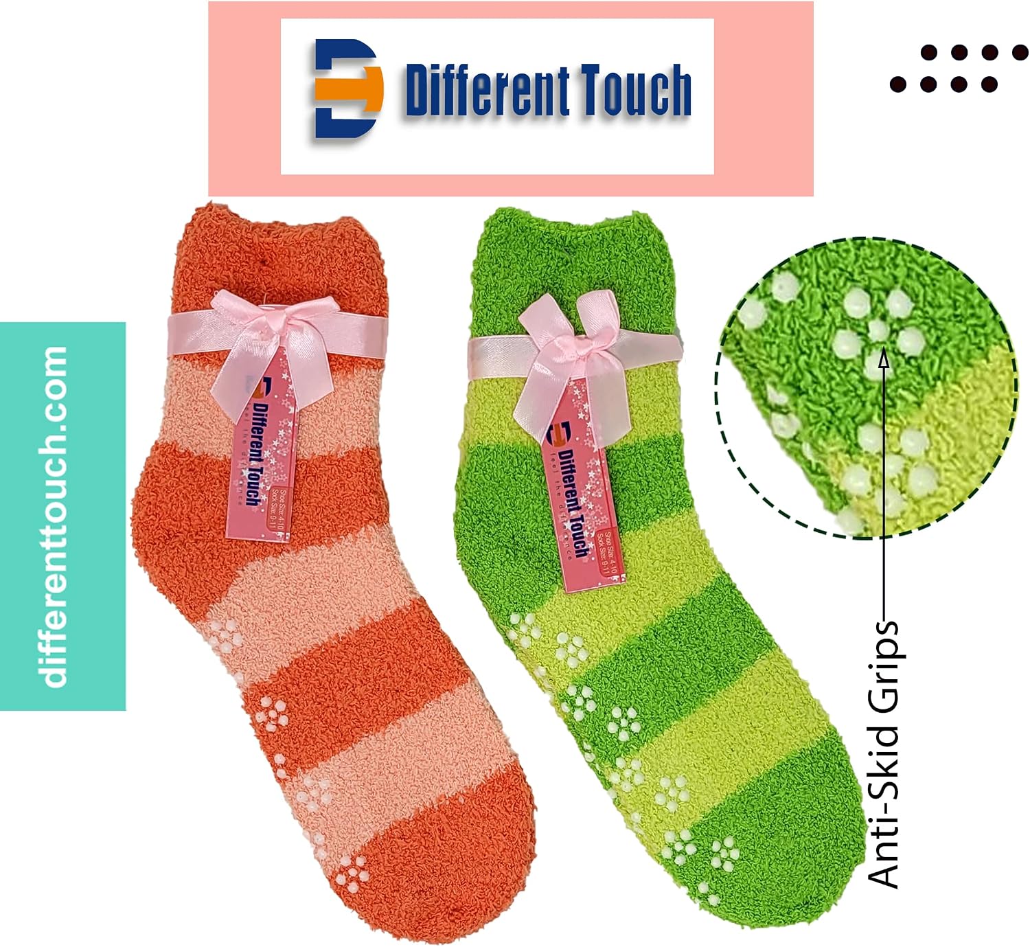 Different Touch 6 Pairs Super Soft Non-skid Cozy Fuzzy Winter Slipper Socks (9-11, Stripes B)
