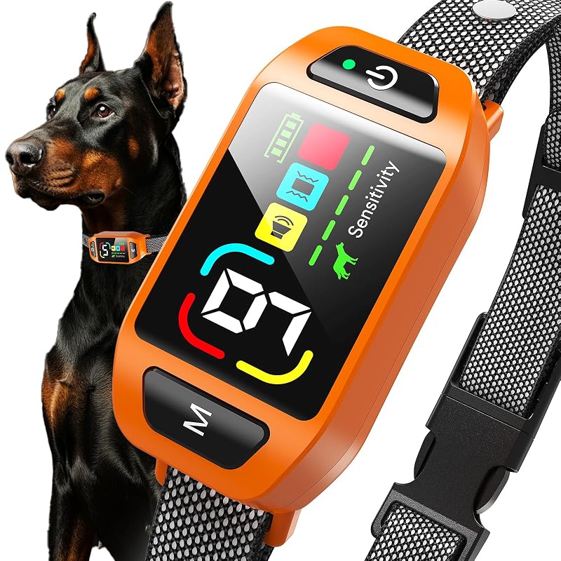 Coleira Antilatido para Cães GUIFAG com Detecção Dupla, 4 Modos e Tela Colorida Orange