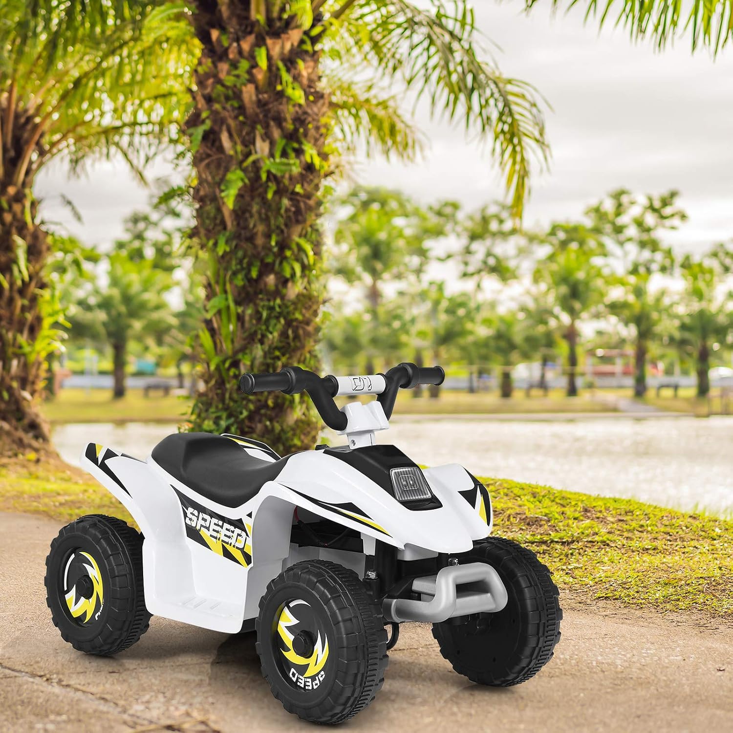 HOMGX Kids ATV, Electric Mini Quad w/Anti-Slip Wheels, 6V Battery Powered Four Wheelers for Boys w/ 2 Speeds, Forward/Reverse Switch, Ride On Toy Car, Motorized 4 Wheeler for Kids (White)