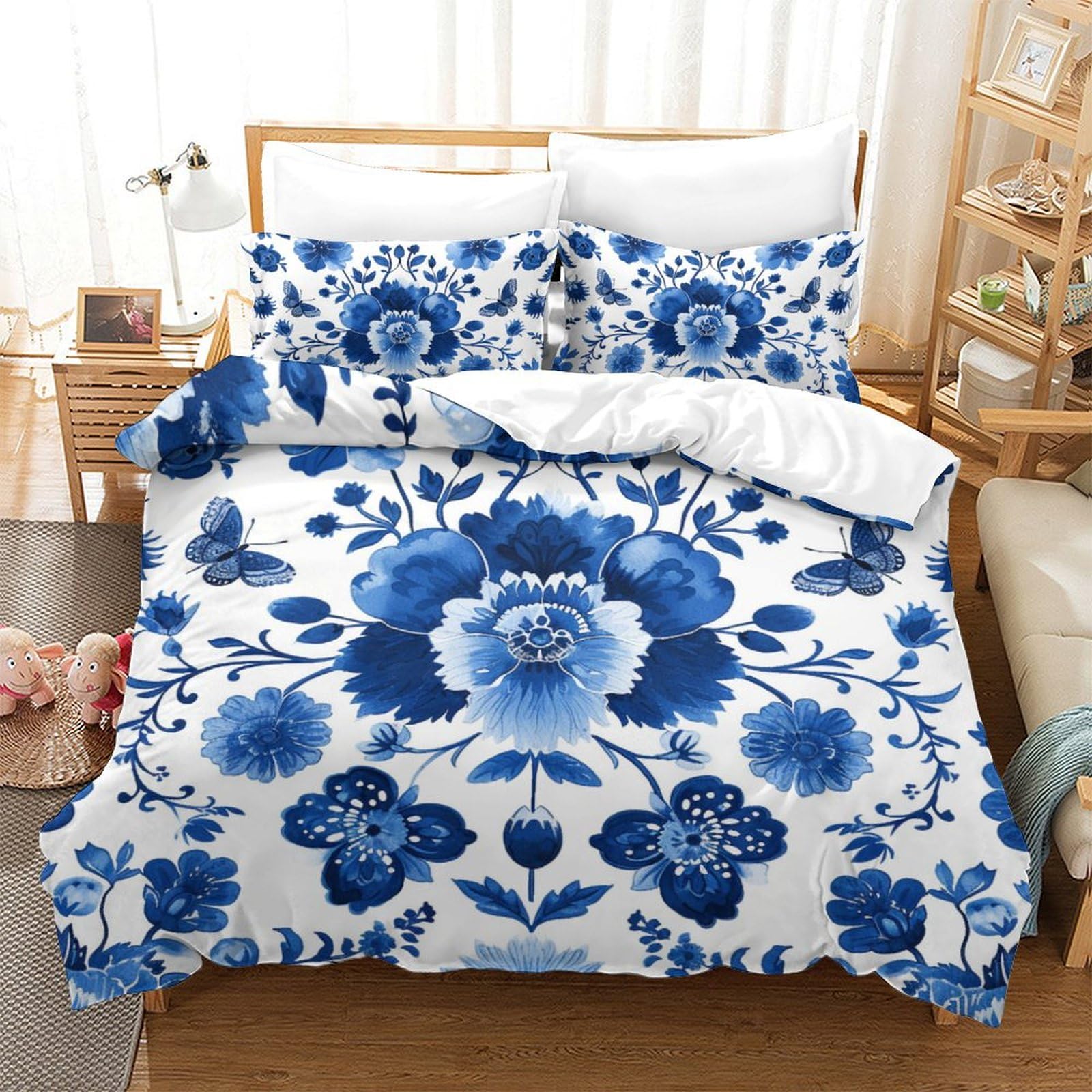 Parure de lit fleurs 3D microfibre anti-plis avec zip pour lit double ado facile à border