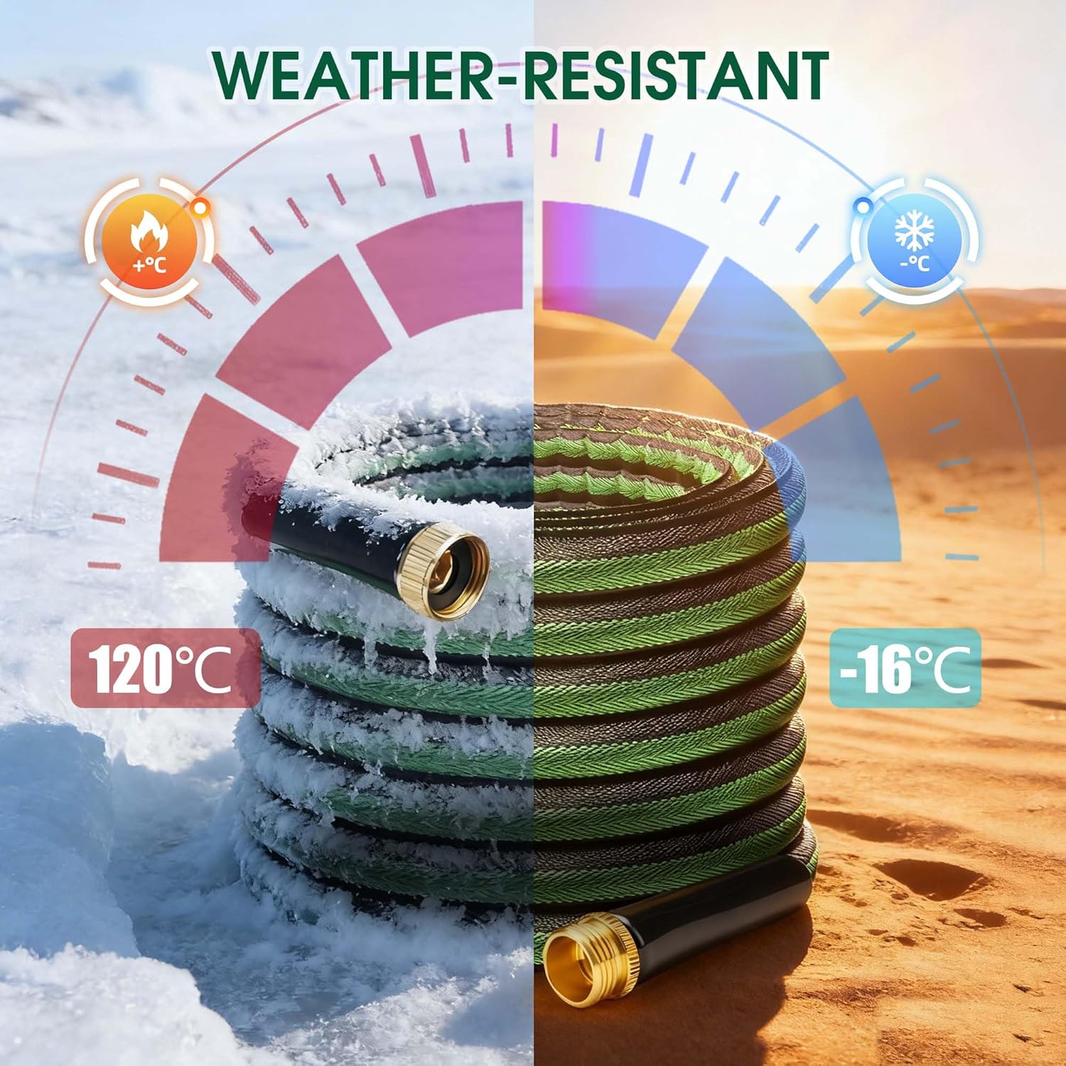 Aterr Garden Hose, Heavy Duty Flexible Water Hose with 10 Pattern Nozzle, Lightweight Durable Hose, Solid Aluminum Connectors，Leak-Resistant for Yard Lawn Car Washing, （50ft Green）