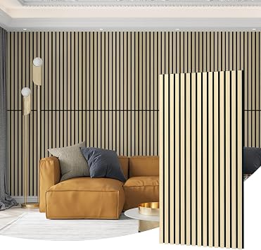 AMZDEPOT Wood Slat Wall Panel, 48.03 x 23.82 x 0.83 Inch Wood Panels for Wall, 3D Soundproof Wall Panels, Large Acoustic Panels for Interior Ceiling and Wall Decor Noise Reduction, 2 Pack, Oak