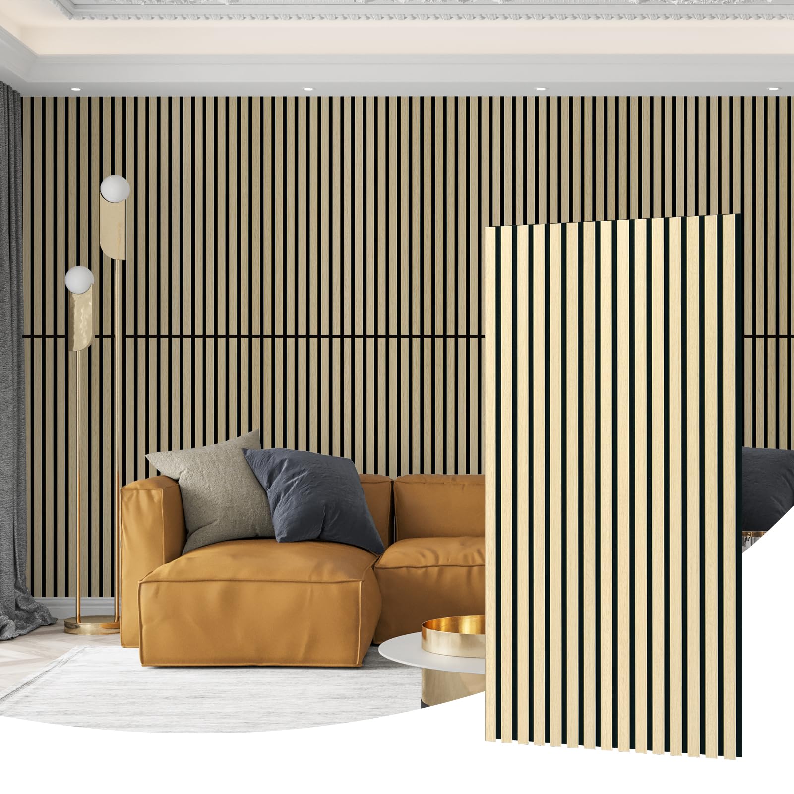 Photo 1 of AMZDEPOT Soundproof Wood Slat Wall Panels (2 Pack, Oak)