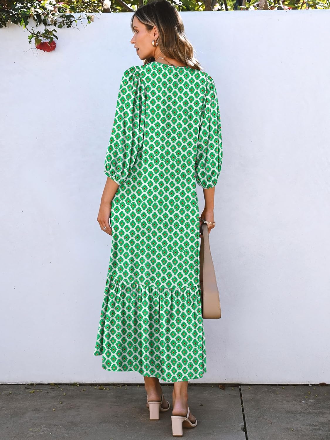 ANRABESS Boho Maxi Dresses for Women Summer Puff Sleeve V Neck Flowy Long Casual Dress with Pockets 2026 Vacation Clothes - Image 4