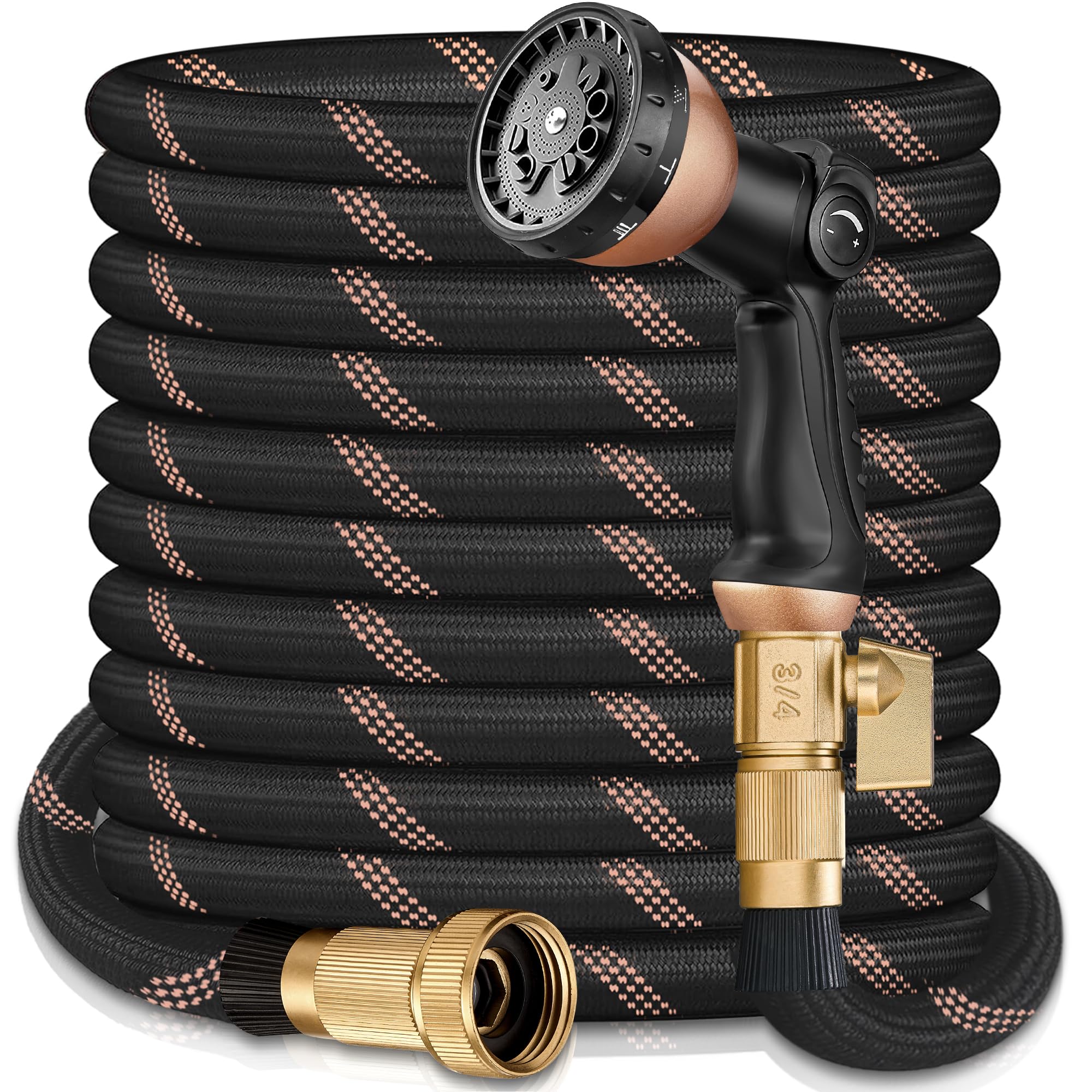 Photo 1 of 100FT Garden Hose w/10 Function Spray Nozzle, 2026 Ultra Lightweight Water Hoses, 3/4" Brass Connectors- Durable, Lightweight & Flexible Water Pipe for Outdoor & Gardening(Black Rose gold)
