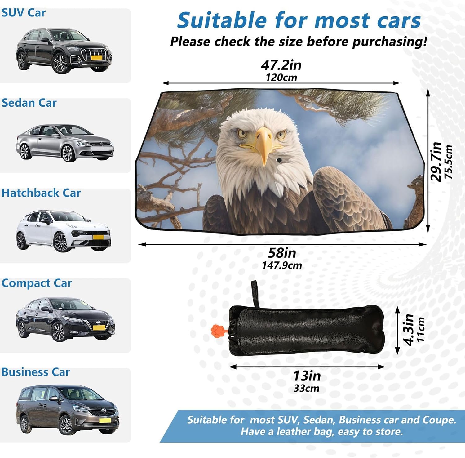 Car Umbrella Sun Shade Cover, Animal Eagle Umbrella Sun Shade for Car Truck Window Front Windshield, Blocks UV Rays Sun Visor Protector Sun Heat Reflector to Keep Your Vehicle Cool