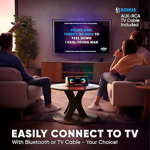 Miniatura 15 de MASINGO máquina de karaoke para adultos y niños, con altavoces Bluetooth portátiles, 2 micrófonos inalámbricos, luces LED, sistema PA y modo karaoke