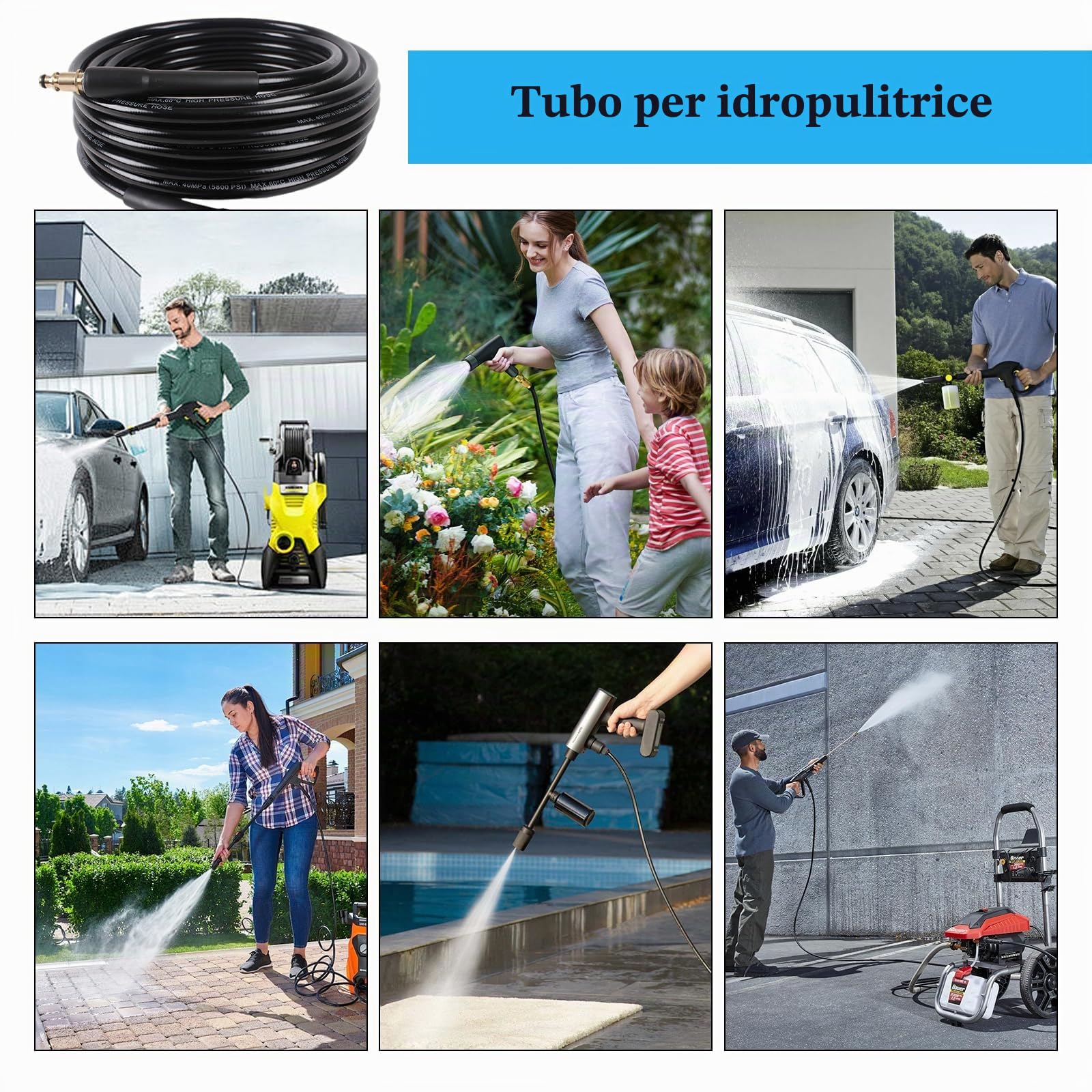 15M Tubo Flessibile ad Alta Pressione per Kärcher con Connettore Rapido Tubo Flessibile per Idropulitrice K2 K3 K4 K5 K7 Tubo di Ricambio ad Alta Pressione per Pulizia Auto Strada