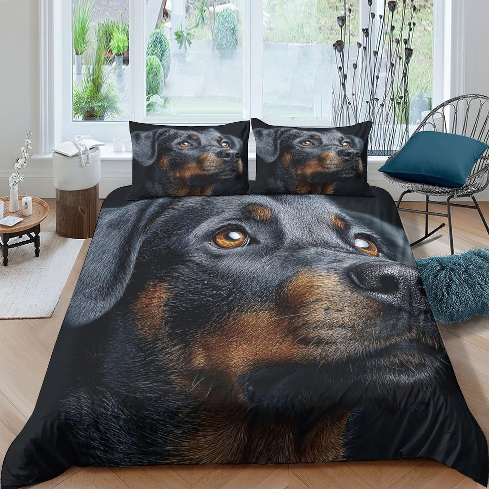 Ctjqhvkz Style-10 3D Printed Rottweiler Dog Fitted Sheet Microfiber Soft Mattress Cover Bedroom Dorm Decorative Black Brown Animal Single（135X200cm）