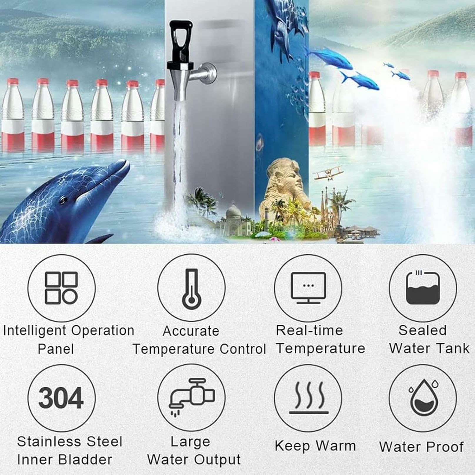 Caldaia per acqua calda potabile commerciale, erogatore di acqua calda da tavolo in acciaio inossidabile da 60 l/h con rivestimento da 20 l, controllo automatico della temperatura, per bar, caffette