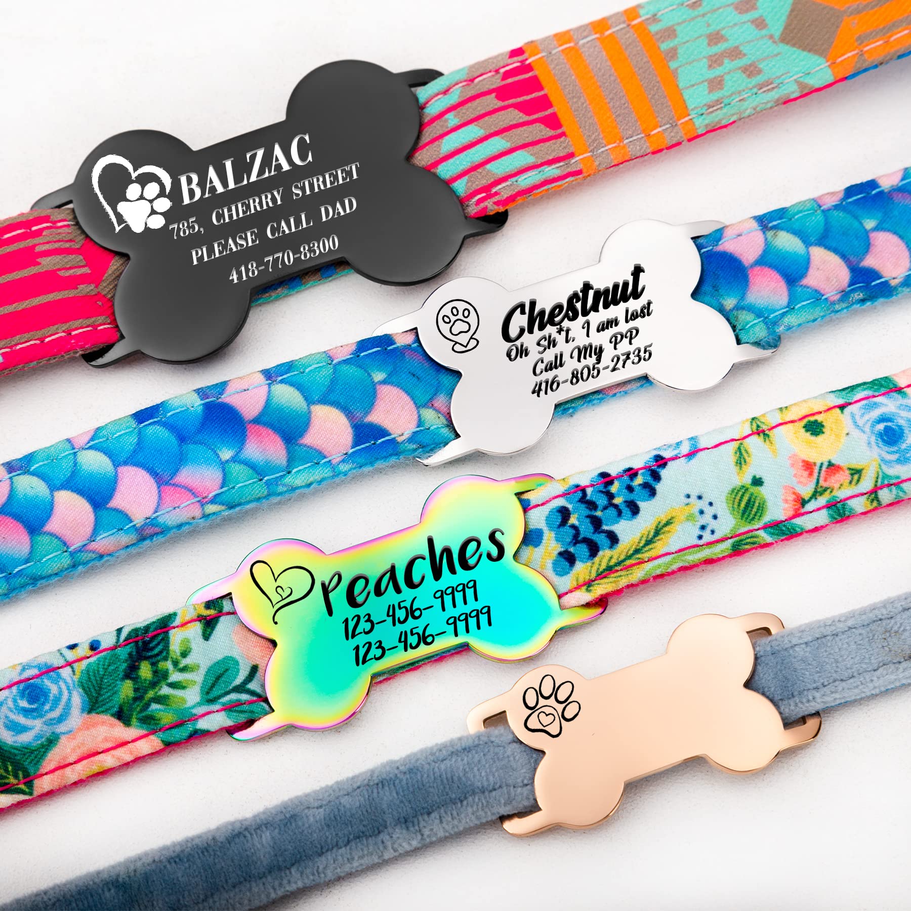 Medagliette per cani personalizzate per animali domestici Slide on Chew-Proof Dog Tag nome per collare inciso in acciaio inossidabile personalizzato PetID Tag osso silenzioso cucciolo nome tag