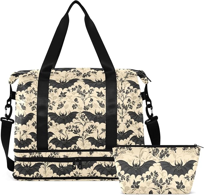 Amazon.com | Travel Duffel Tote Bag Bats and Flowers Vintage Sports ...