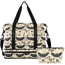 Travel Duffel Tote Bag Bats and Flowers Vintage Sports Duffel Bag with Wet Pocket Weekender Overnight Bag for Women Men Gym Bag, Carry On Bag Hospital Bag for Labor and Delivery