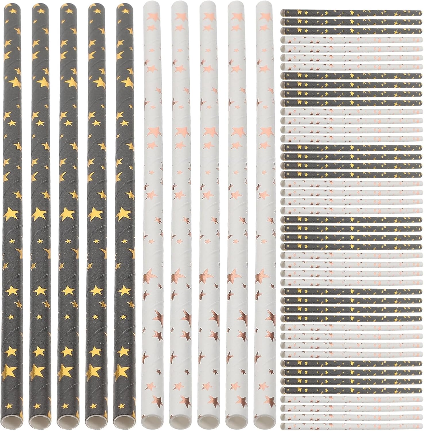STAHAD Disposable 100pcs Paper Drinking Straws Set Rose Gold Foil, 3-layer Biodegradable Cocktail Straws for Birthday Parties and Holiday Drinks