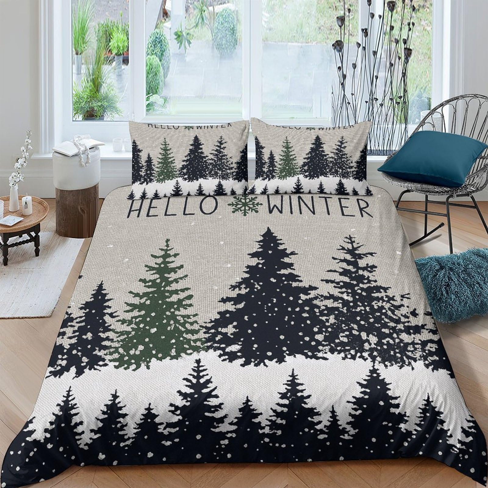 Ctjqhvkz Style-2 3D Printed Winter Pine Forest Fitted Sheet Microfiber Soft Snow Landscape Bed Cover For Bedroom Guest Room Decor Single（135X200cm）