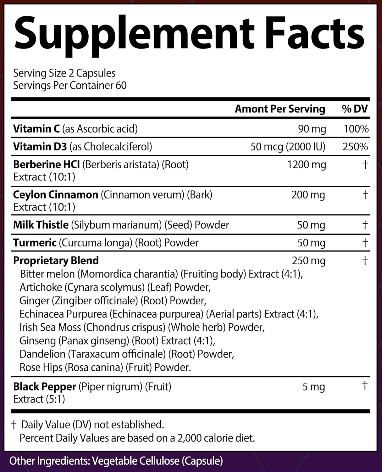 Berberine with Ceylon Cinnamon Supplement, Milk Thistle, Turmeric, Bitter Melon for Digestion, Immunity. Organic Complex for Men & Women, Non-GMO, Gluten-Free, Vegan, USA (120 Capsules) - Image 7