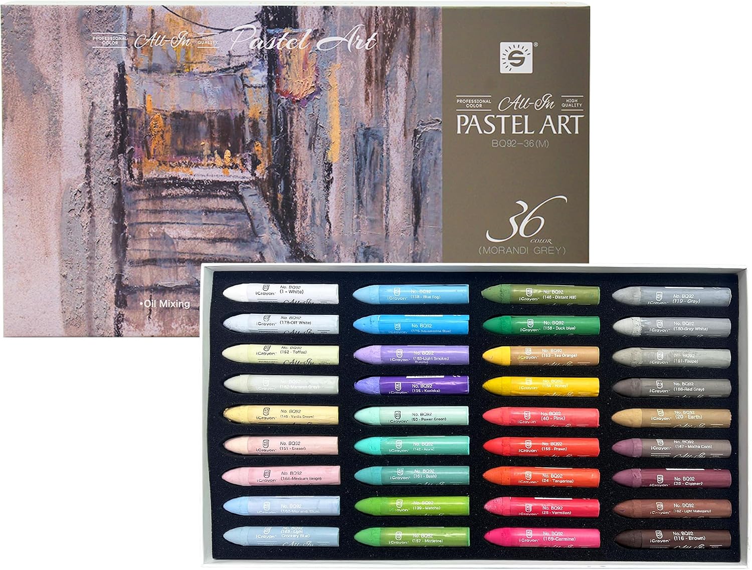 iCrayon Professional Oil Pastels for Artists– 36 Morandi Colors, Rich Pigment & Smooth Blending, Soft Artist-Quality Oil Pastel Set for Drawing, Sketching