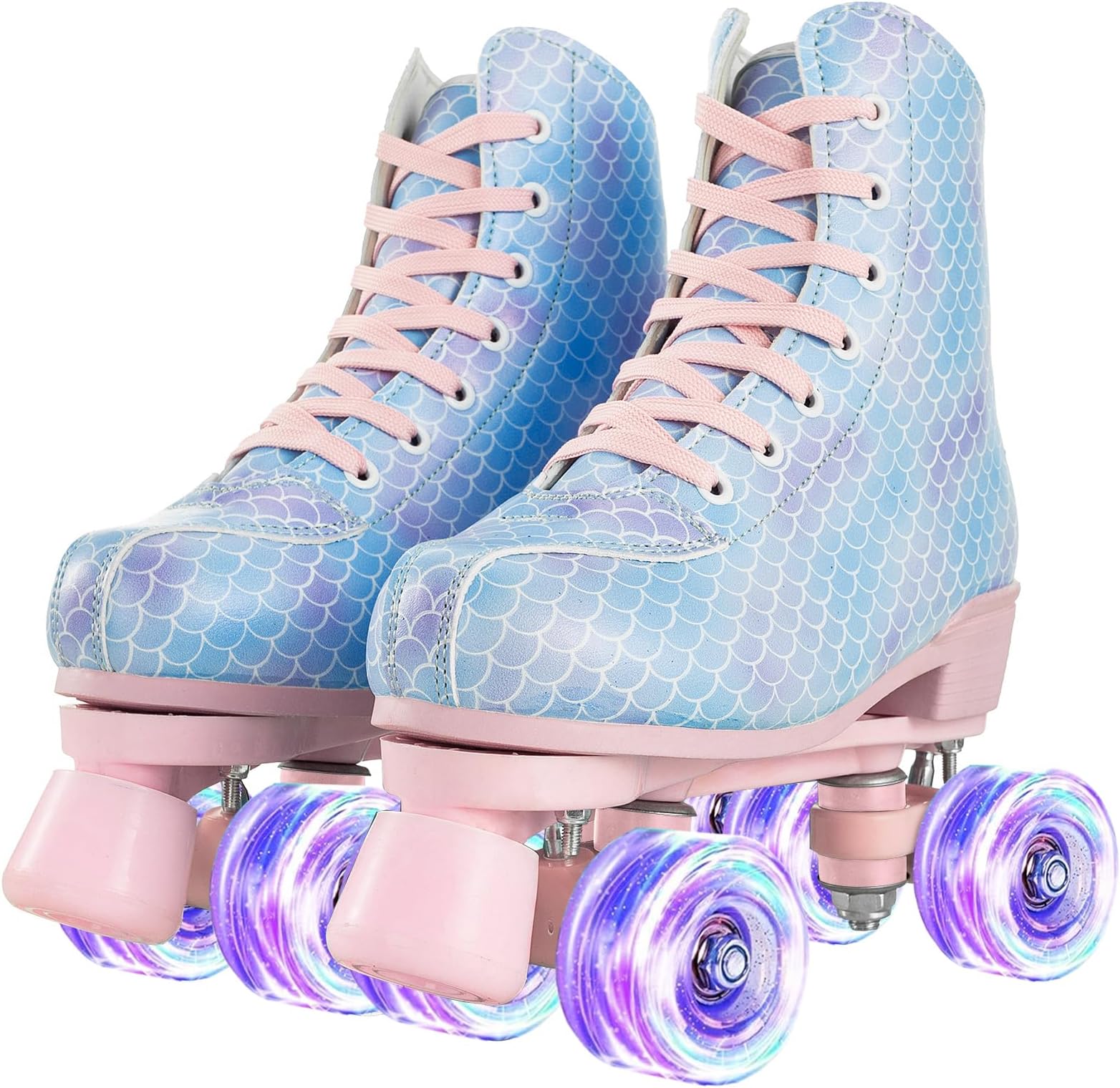 XUDREZ Roller Skates Classic High-top for Adult Outdoor Skating Light-Up Four-Wheel Roller Skates Shiny Roller Skates for Women and Men