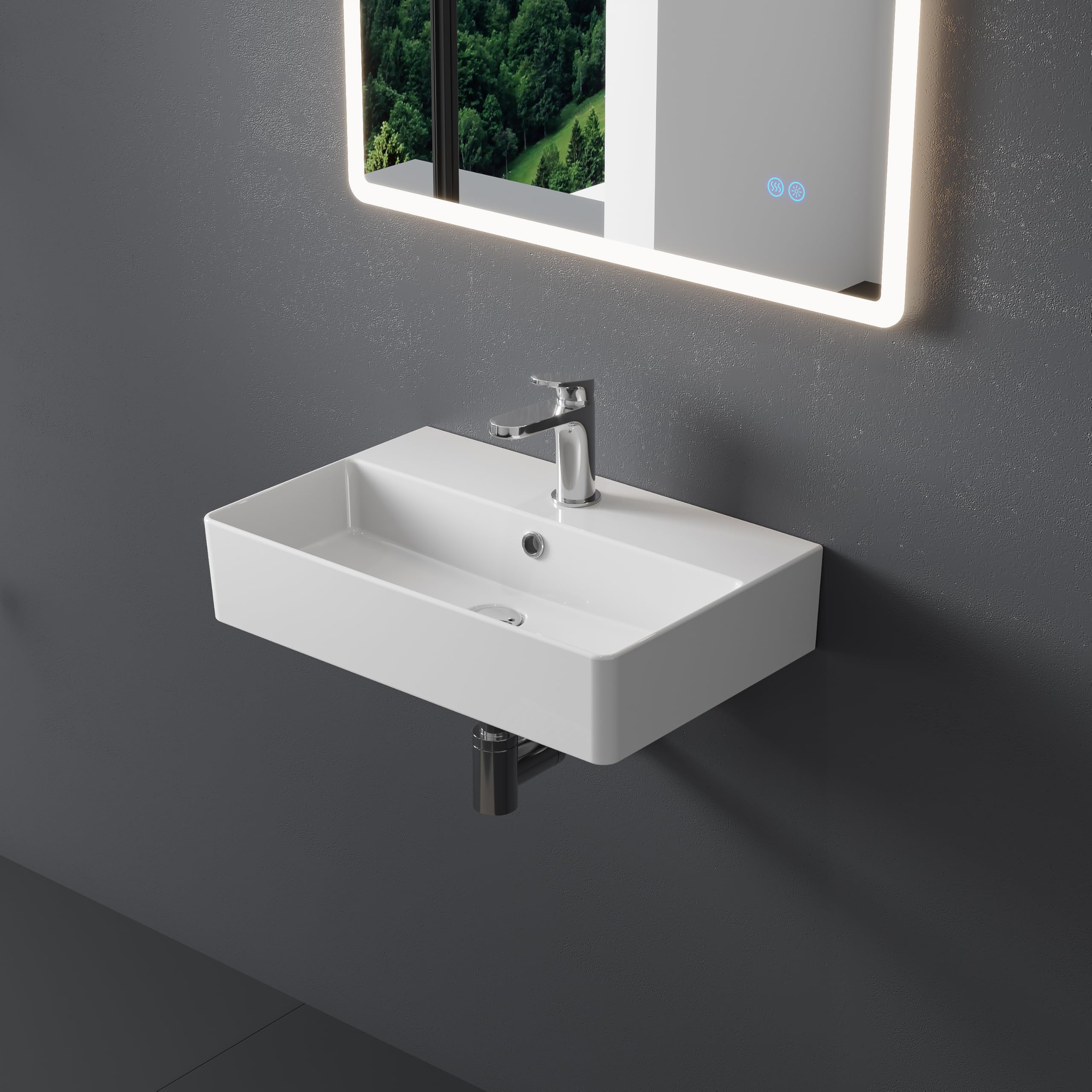 HOROW Bathroom Ceramic Wash Basin Sink (White, 56 * 36 * 14 CM)