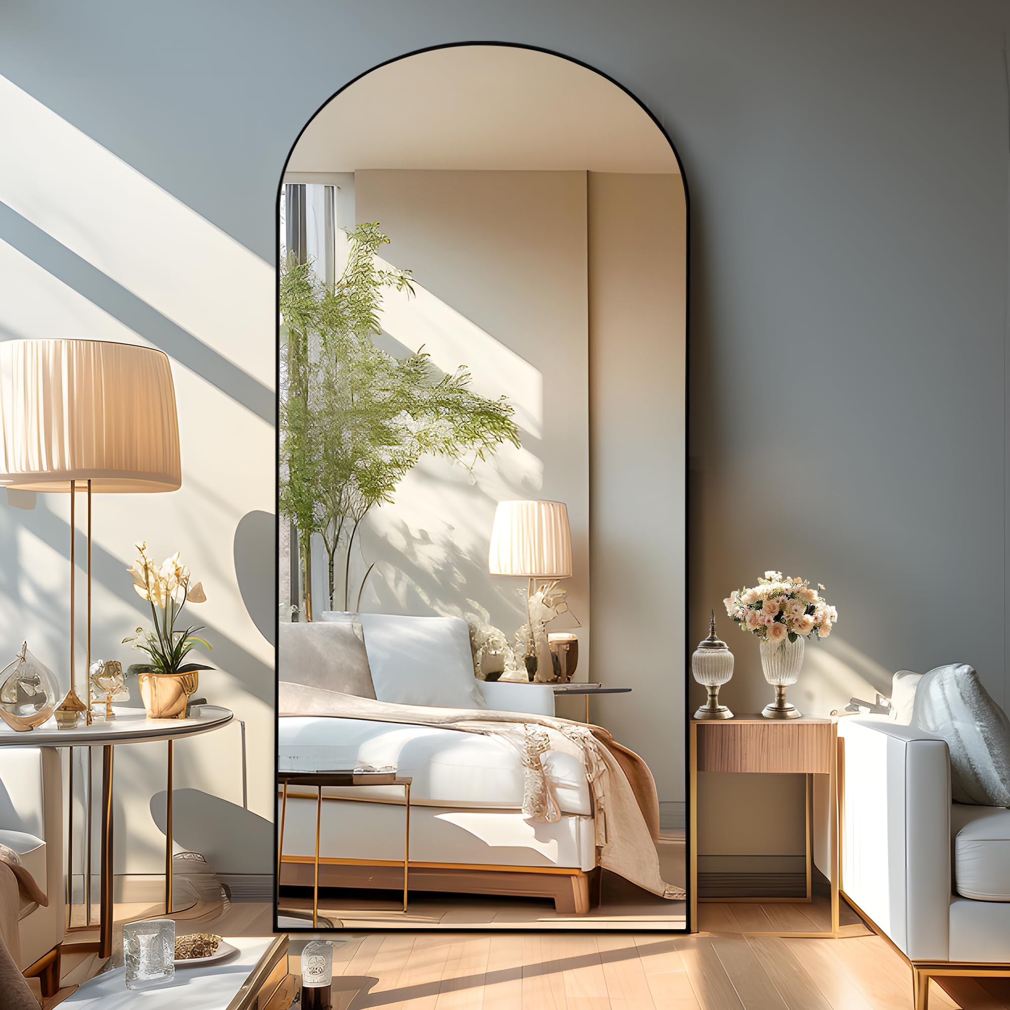 NicBex Arched Full Length Mirror with Stand, 76"x35" Aluminum Alloy Frame Floor Mirror, Black - Free Standing, Leaning Against Wall or Wall-Mounted, for Bedroom Living Room Dressing Room