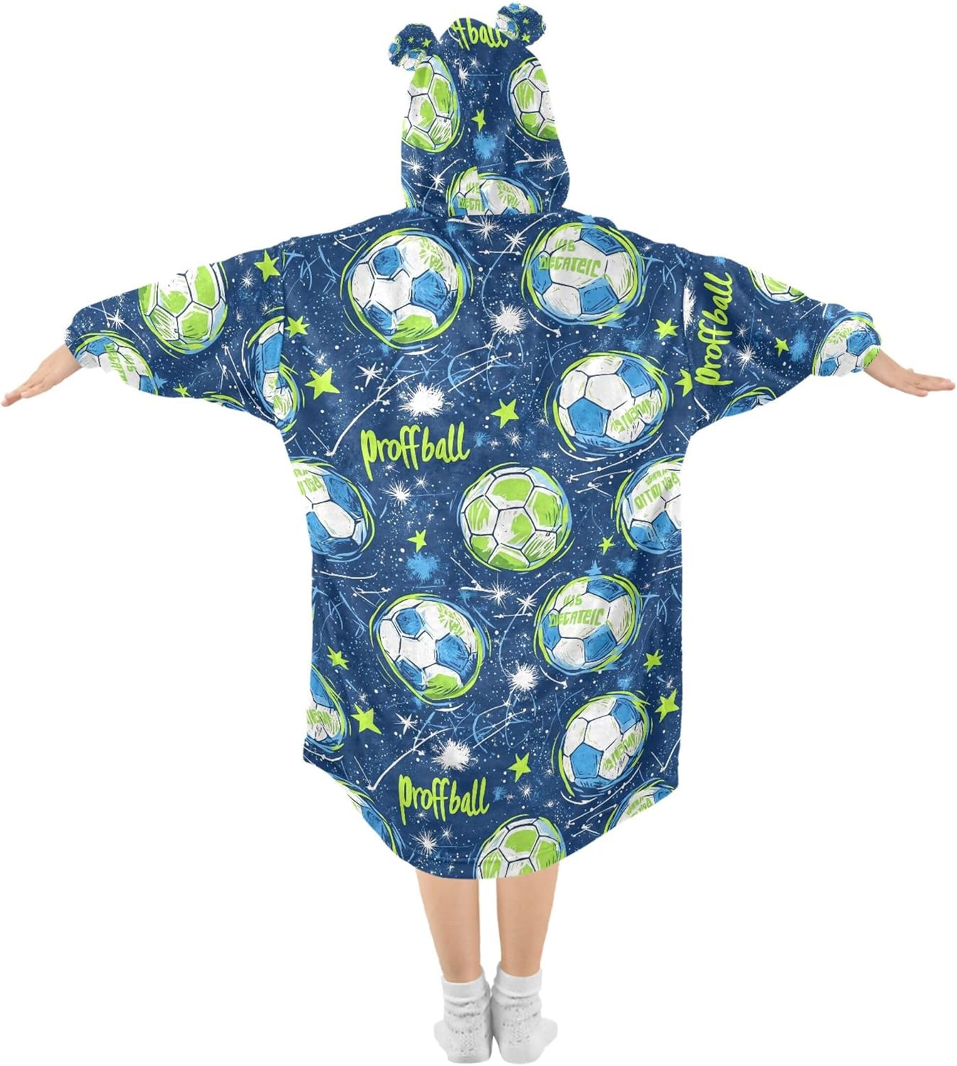 Football Soccer Sport Kids Wearable Blanket Hoodie with Pocket and Sleeves for Toddlers, Cute Hoodies Girls B0403650