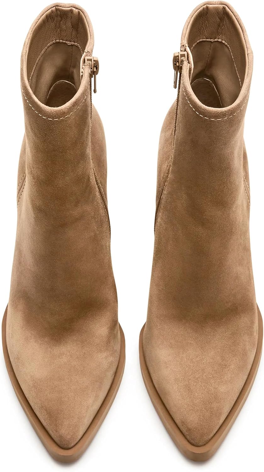 Ankle Boots for Women Pointed Toe Side Zipper Ankle Booties Chunky High Heels Short Boots Comfortable Dress Shoes