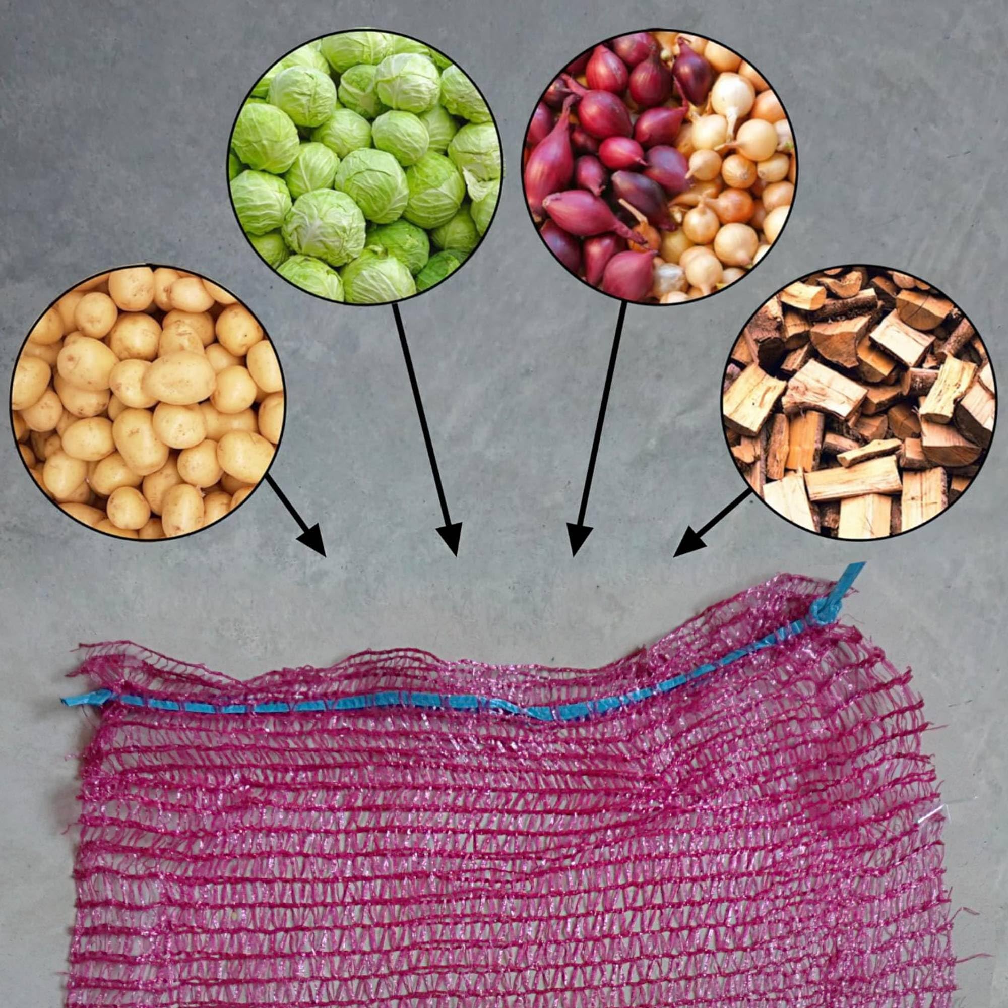SKIR'CO Lot de 100 sacs en filet avec cordon de serrage pour légumes, fruits et légumes Bordeaux 50 x 80 cm