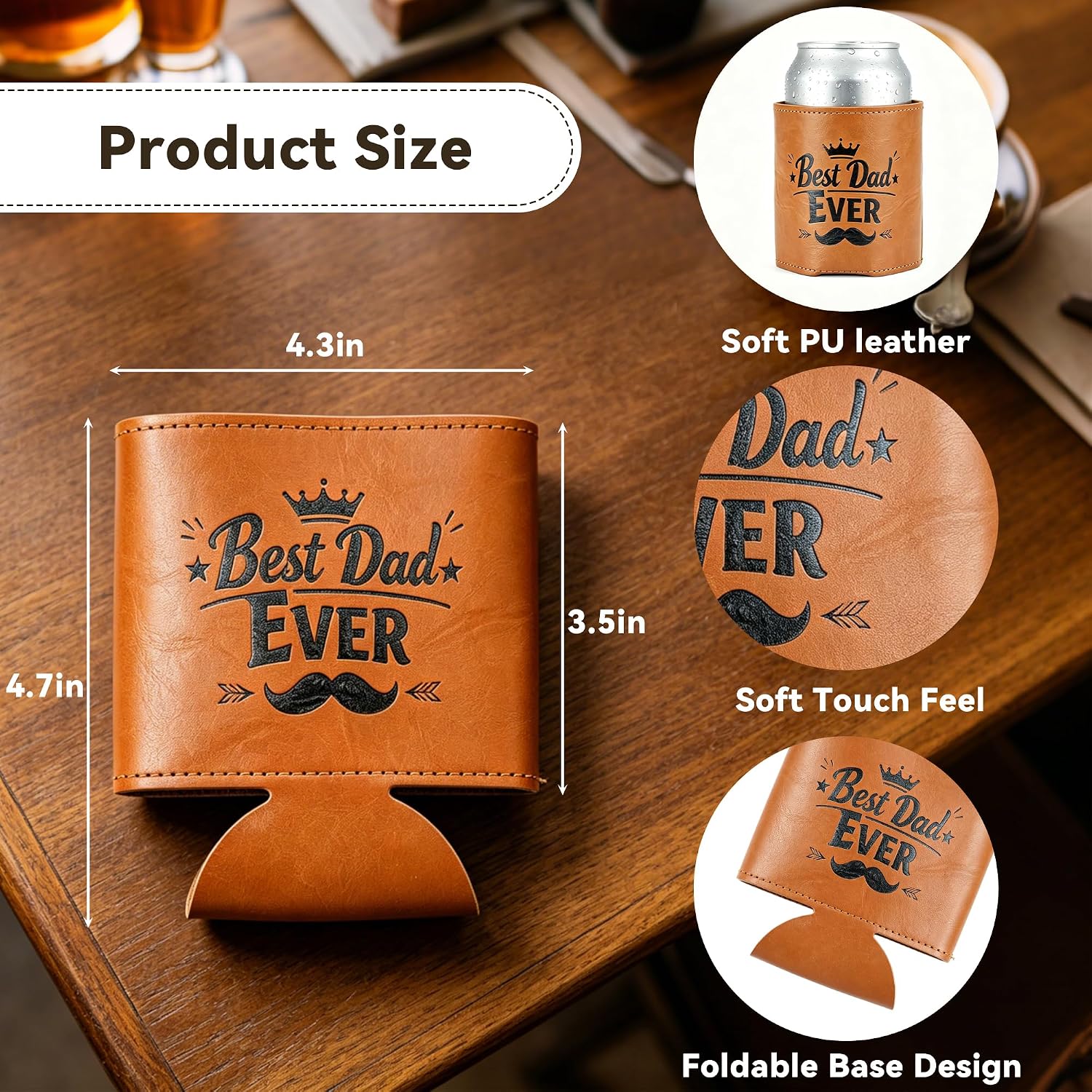 Leather Can Cooler Best Dad Ever Gifts, 12oz Double-side Printed image 3