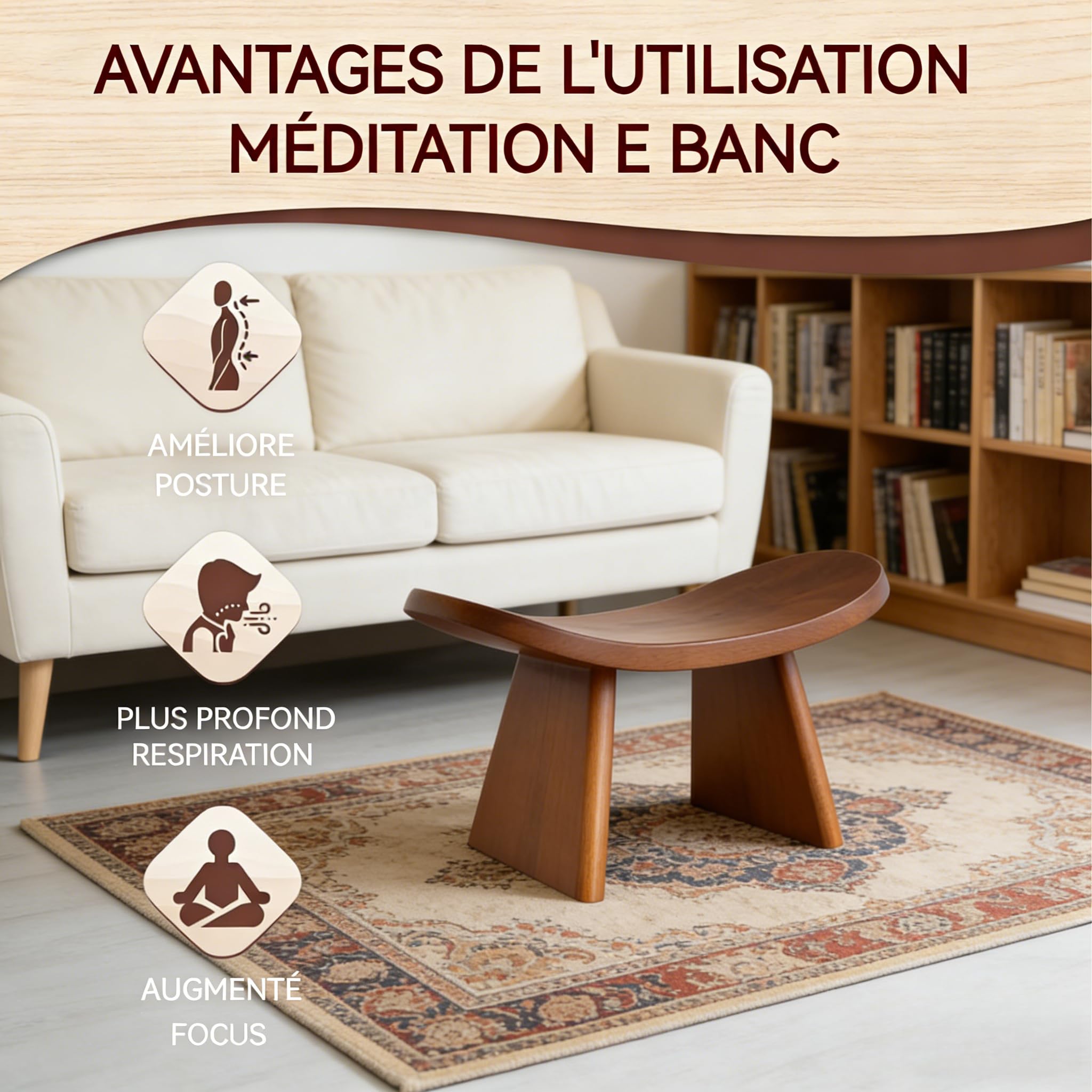 Chaise à Genoux Banc de prière Banc de Méditation en Bois Confortable pour S'agenouiller Ou S'asseoir, Banc de Yoga, Tabouret à Genoux pour La Prière, Bouddhiste, Siège Bas