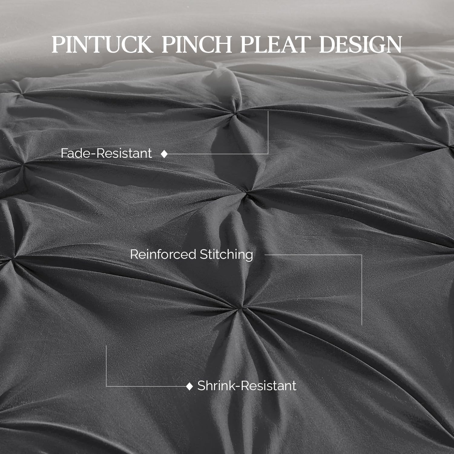 Andency California King Comforter Set Dark Gray (104x96Inch), Pinch Pleat Cal King Comforter Set 3 Pieces, Oversized King Pintuck Bed Comforter, Microfiber Down Alternative Comforter Bedding Set - Image 7