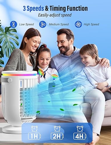 Miniatura 6 de JYew Aire acondicionado portátil evaporativo mini aire acondicionado de habitación, unidad de aire acondicionado portátil con humidificador 4 en 1,