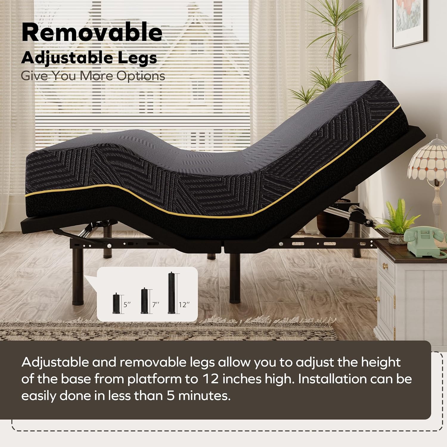 MLILY EGOHOME Adjustable Bed Frame Queen and 14 inch Memory Foam Mattress Set, Wireless Remote Adjustable Bed Base with 12" Adjustable Legs and Head and Foot Incline, Zero Gravity, Easy Assembly