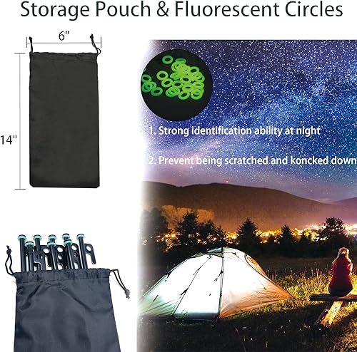 Miniatura 22 de Paquete de 12 estacas para tienda de campaña con martillo, estacas de tienda de campaña resistentes de 16 pulgadas + martillo de campamento de 10