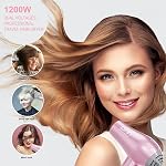 Dan Technology Séchoir à cheveux de voyage, sèche-cheveux double tension,mini sèche-cheveux avec concentrateur,petit sèche- cheveux avec diffuseur,séchoir à cheveux européen avec fiche européenne,sèche-cheveux rose pour femmes