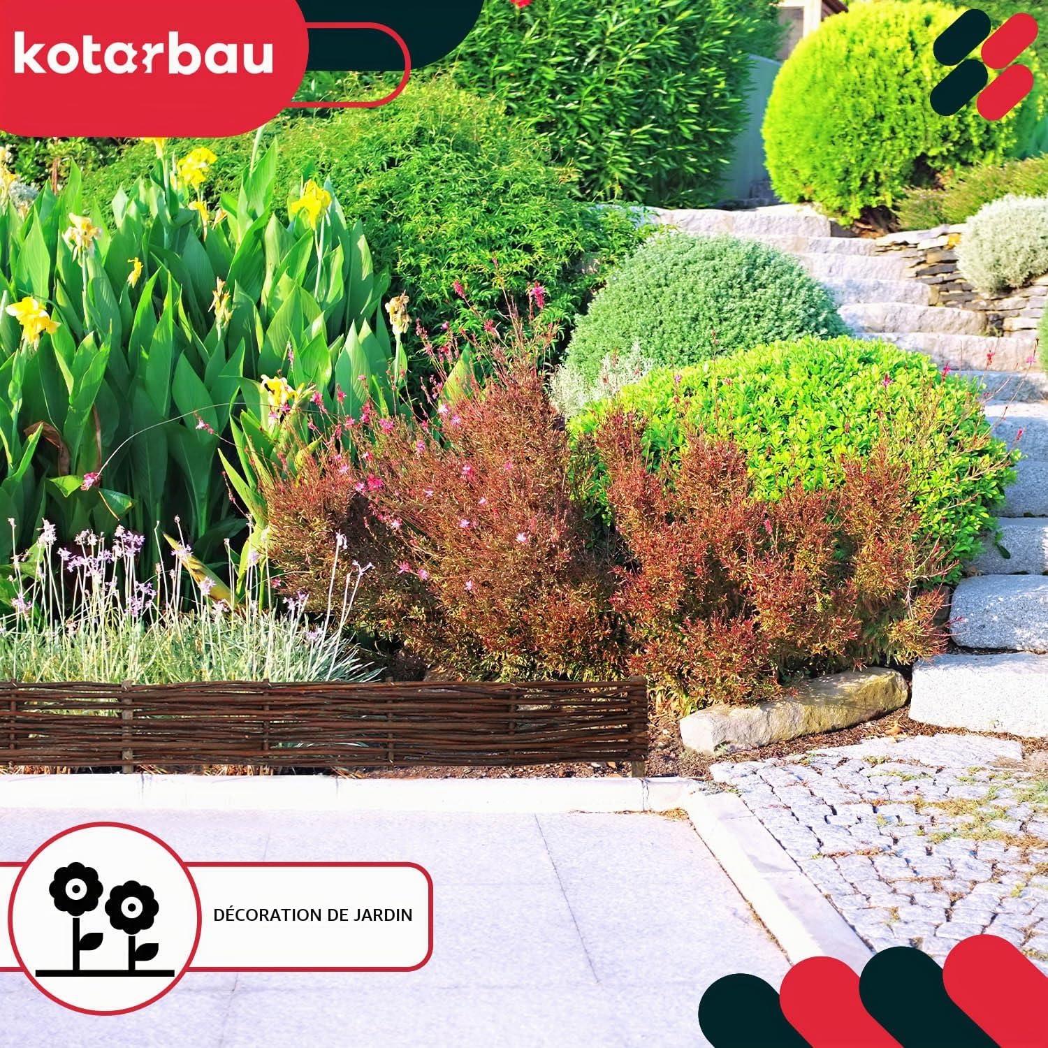 KOTARBAU® Lot de 5 Clôture Bois - Bordure Jardin Extérieur - 120 x 10 cm - Bordure de Jardin en Osier à Planter - Marron - Cloture en Osier - Décoration Extérieure