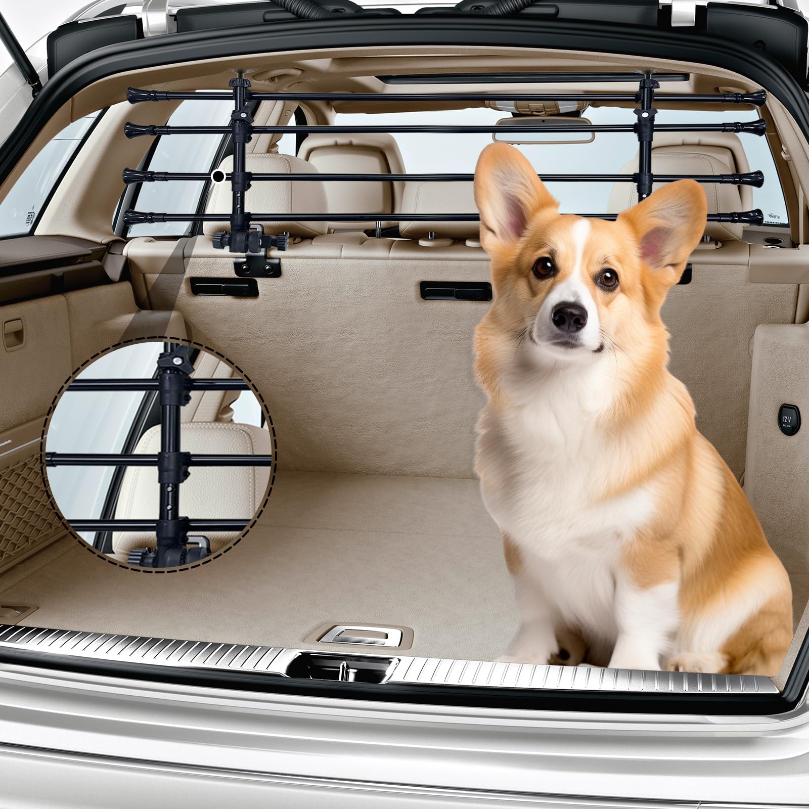 Rete per cani auto, griglia universale per cani, in acciaio inox per la maggior parte delle berline, berline oblique, station wagon, SUV ecc. (altezza 32 – 50 cm, larghezza: 85 – 140 cm)