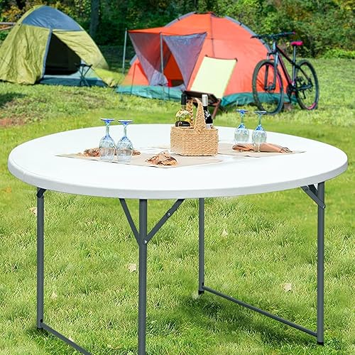 Miniatura 4 de Mesa redonda de 4 pies, mesa plegable redonda de 48 pulgadas, mesa redonda plegable, mesa de comedor de plástico, mesa comercial de eventos para