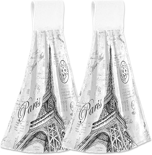 Nander Paris - Juego de 2 toallas absorbentes de algodón para cocina, diseño de torre Eiffel, para baño, lavandería, toalla para colgar, lavable a