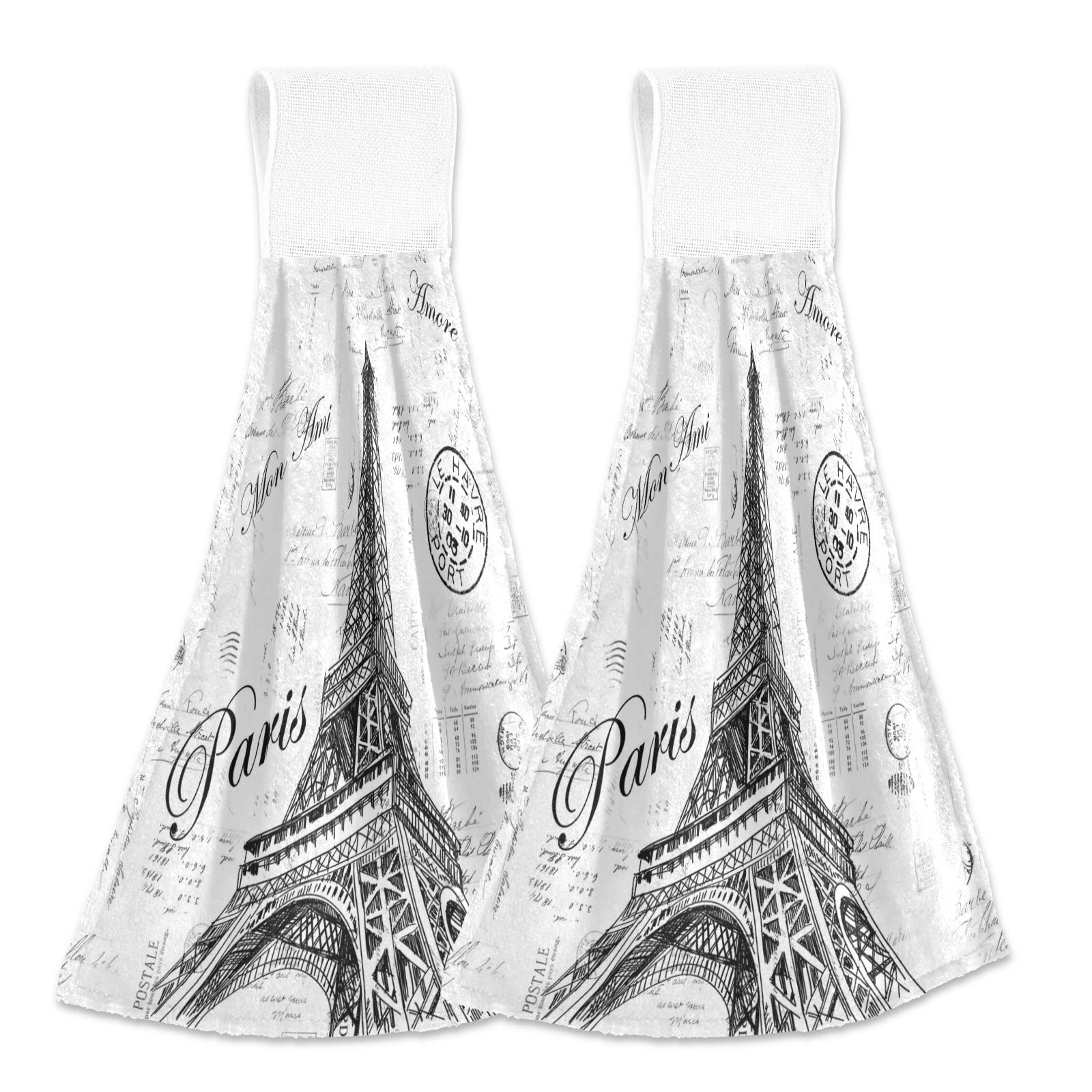 NanderParis Eiffel Tower Cotton Towel, 2 Pcs Absorbent Towel for Bathroom, Machine Washable
