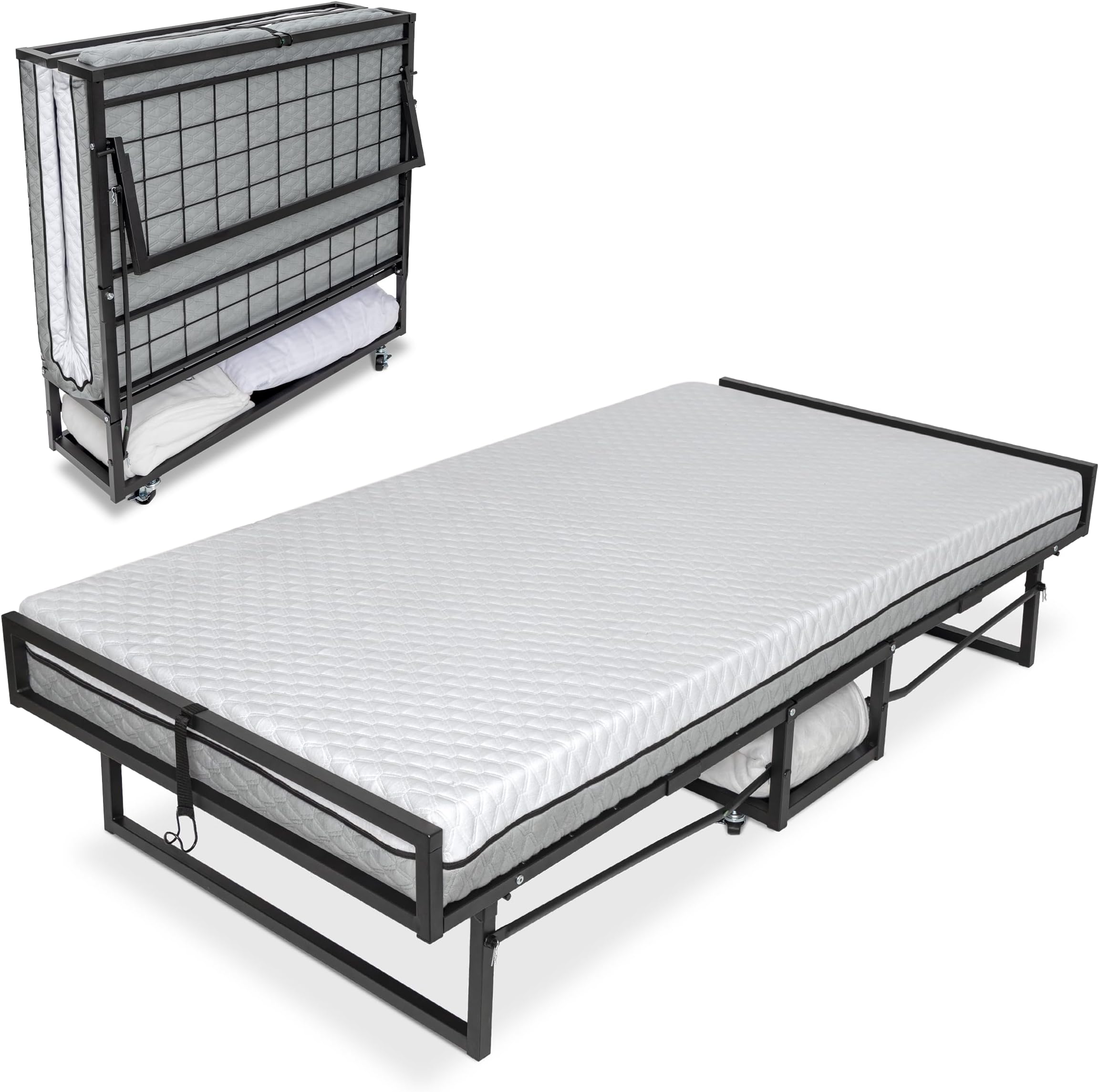 Milliard Deluxe Presidential Folding Bed with Mattress for Adults, Twin Size, Portable Foldable Bed with Bonus Pillow and Blanket Included, 77” x 38", Fold Up, Roll Away, & Hideaway