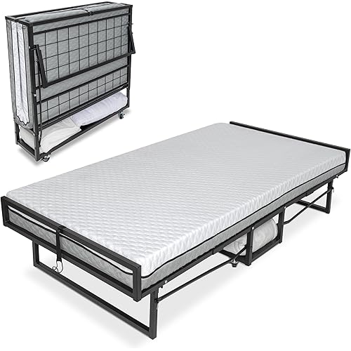 Milliard Deluxe Presidential Folding Bed with Mattress for Adults, Twin Size, Portable Foldable Bed with Bonus Pillow and Blanket Included, 77” x 38", Fold Up, Roll Away, & Hideaway