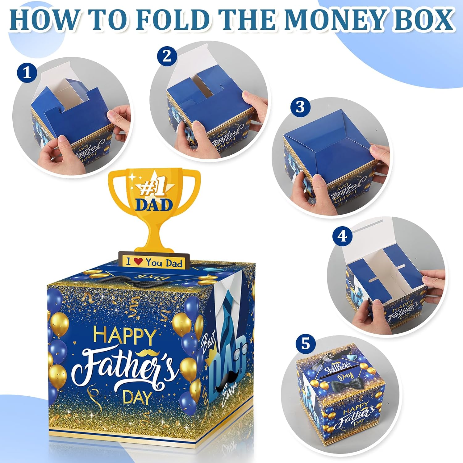 Fathers Day Money Box for Cash Gift Pull, Money Pull Box Gift Best Dad Ever Surprise, Funny Fathers Day Money Pull Box, Happy Fathers Day Box for Cash with Pull Out Card DIY Set from Daughter Son image 3